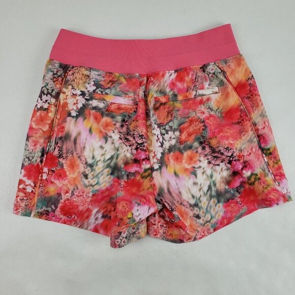 Athleta Brooklyn Printed Floral Shorts Womens 2 Pink Orange Zip Pocket Active - Picture 3 of 9